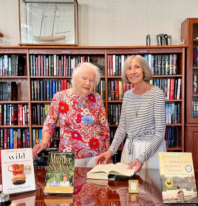 two women in library