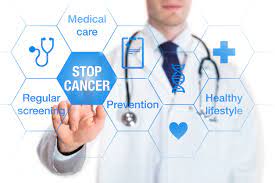 Graphic of doctor tapping "stop cancer".