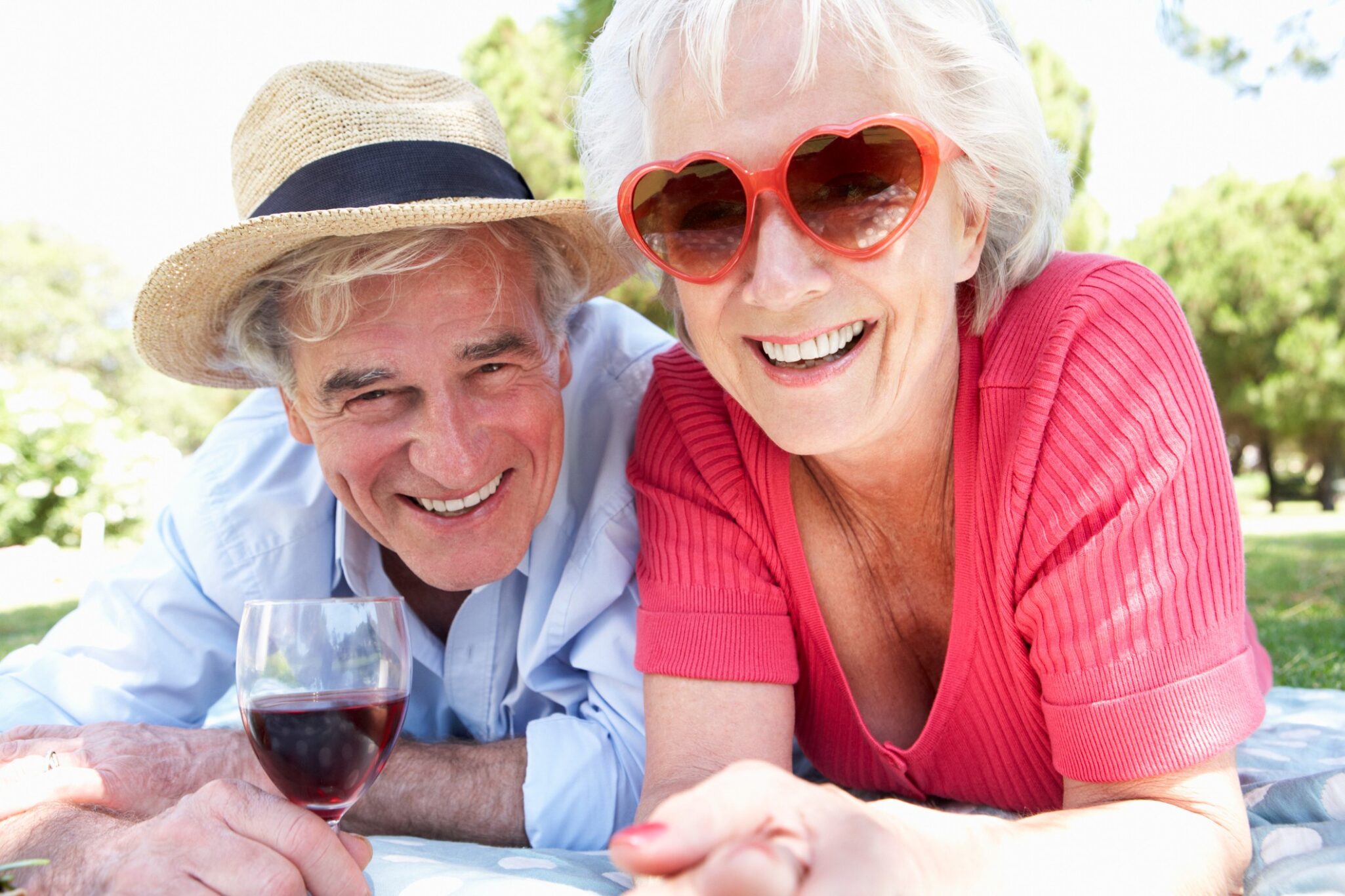 senior couple with wine